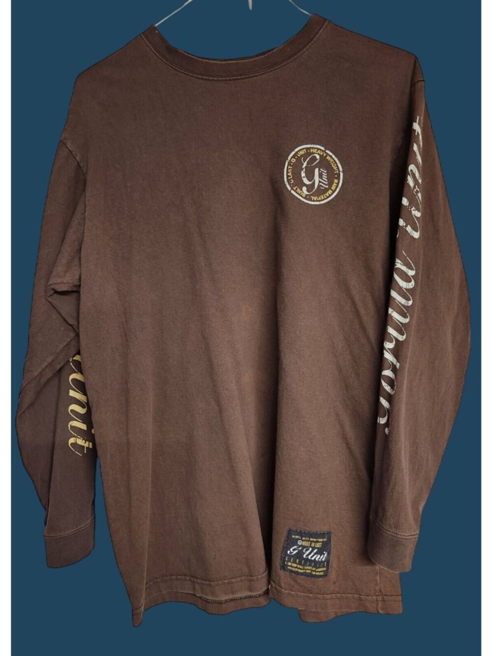 G Unit Vintage 90's Hip Hop Gorilla Unit Long Sleeve Heavy Duty T Shirt Brown